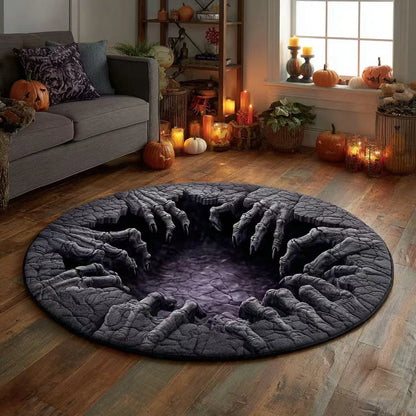 🔥Last Day Promotion🎃3D Skeleton Vortex Quilted Round Halloween Rug