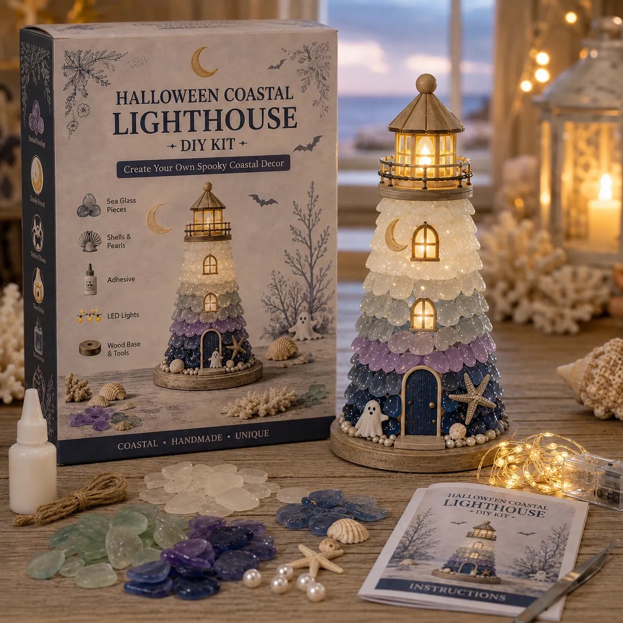⏳Last Day: Huge Discounts 🌊 Beginner-Friendly DIY Lighted Sea Glass-Style Lighthouse Kit Collection | Complete Kit with Sea Glass-Style Pieces, LED Lights & Step-by-Step Guide Included 💕