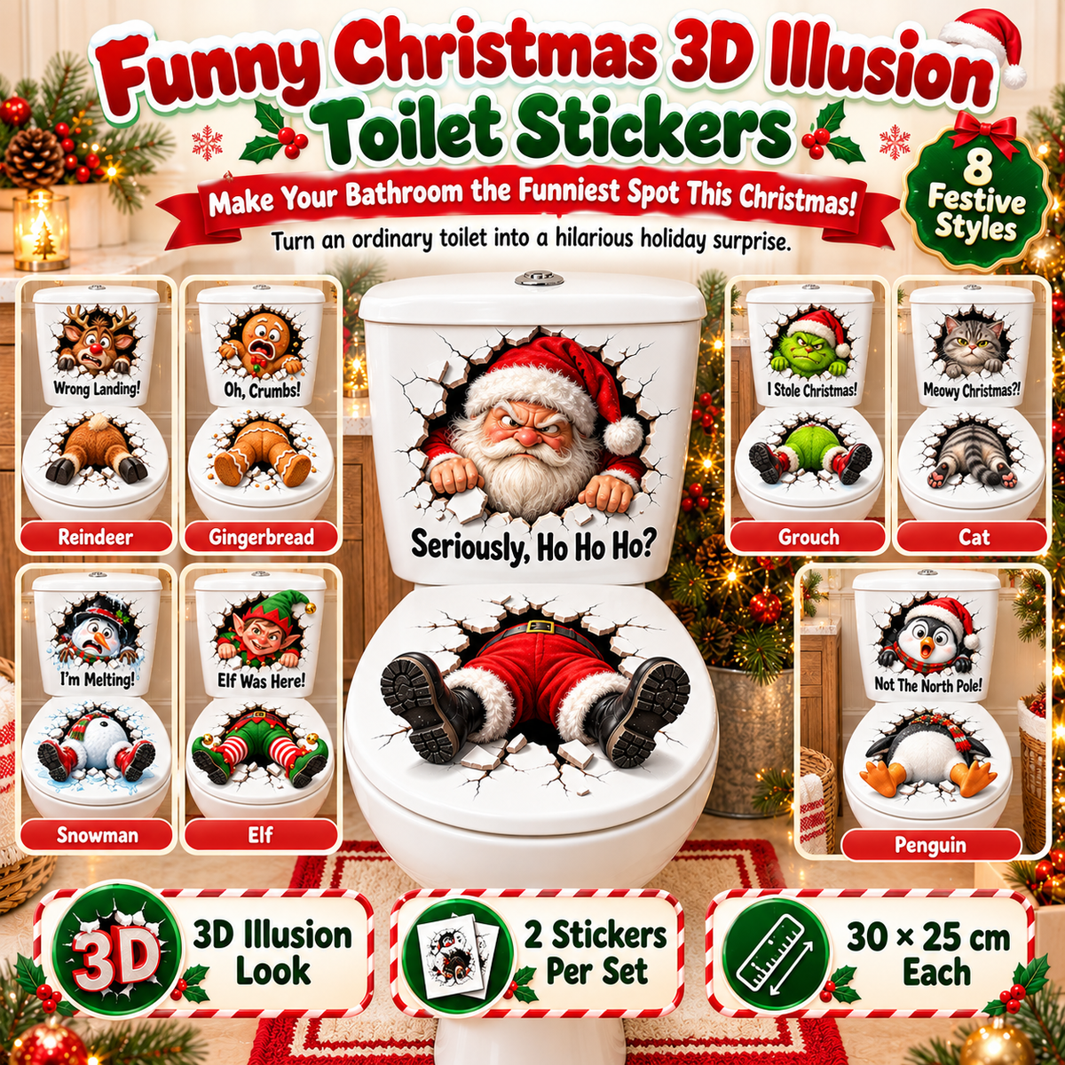 🔥Limited time 49% OFF -🚽🎅 Funny Christmas 3D Illusion Toilet Stickers – The Ultimate Holiday Bathroom Prank!😂