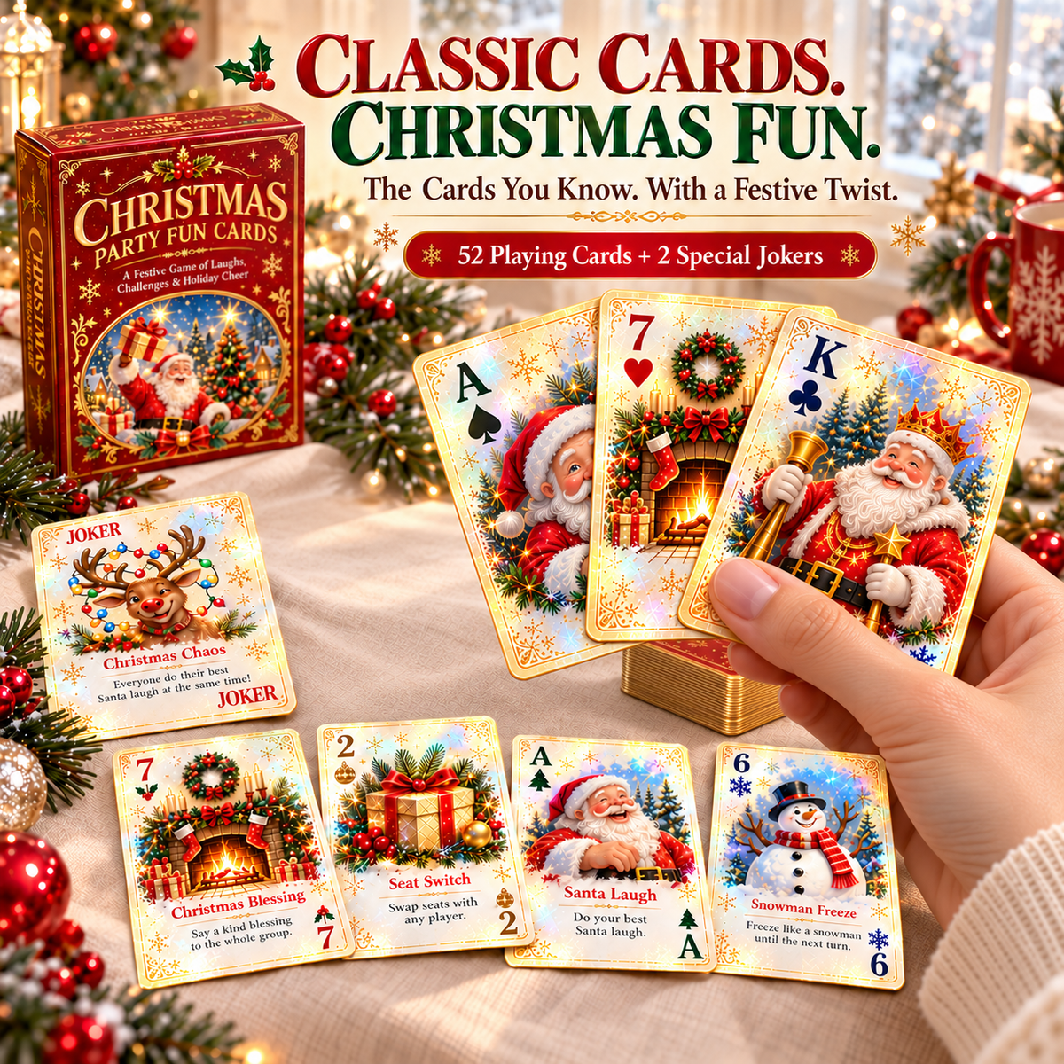 🔥Limited time 49% OFF -🃏 🎅 Christmas Party Fun Playing Cards -Make Your Christmas Game Night More Fun!