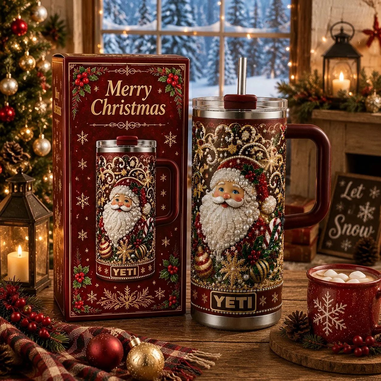 🎅✨ Luxury Christmas Santa 40oz Handle Tumbler – A Magical Holiday Gift