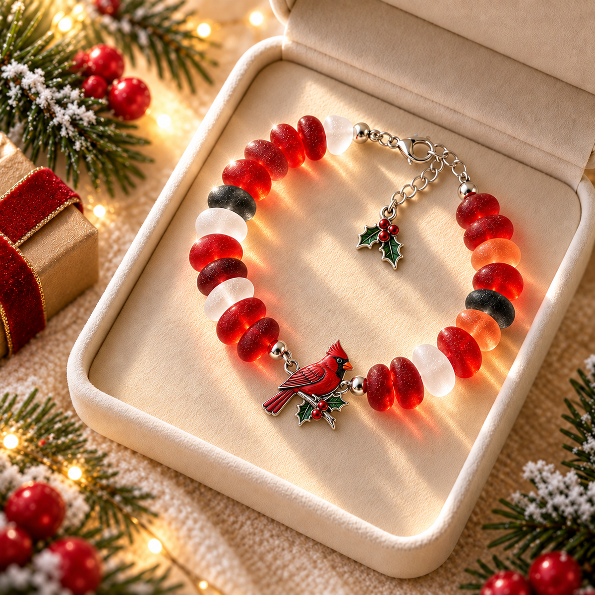 ✨ Christmas Glow Sea Glass Charm Bracelet Collection