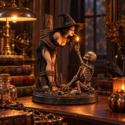 🔥Limited time 70% OFF -🧙💀Witch & Skeleton Candle Scene Figurine – Dark Gothic Halloween Tabletop Decor🔥