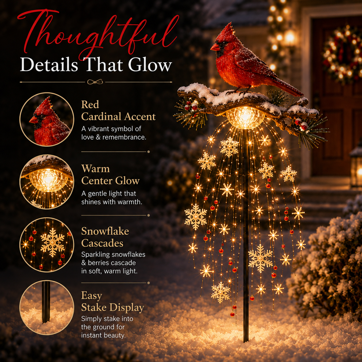 LAST DAY 70% OFF ❤️ Cardinal Memory Fountain – Lighted Christmas Remembrance Garden Decor