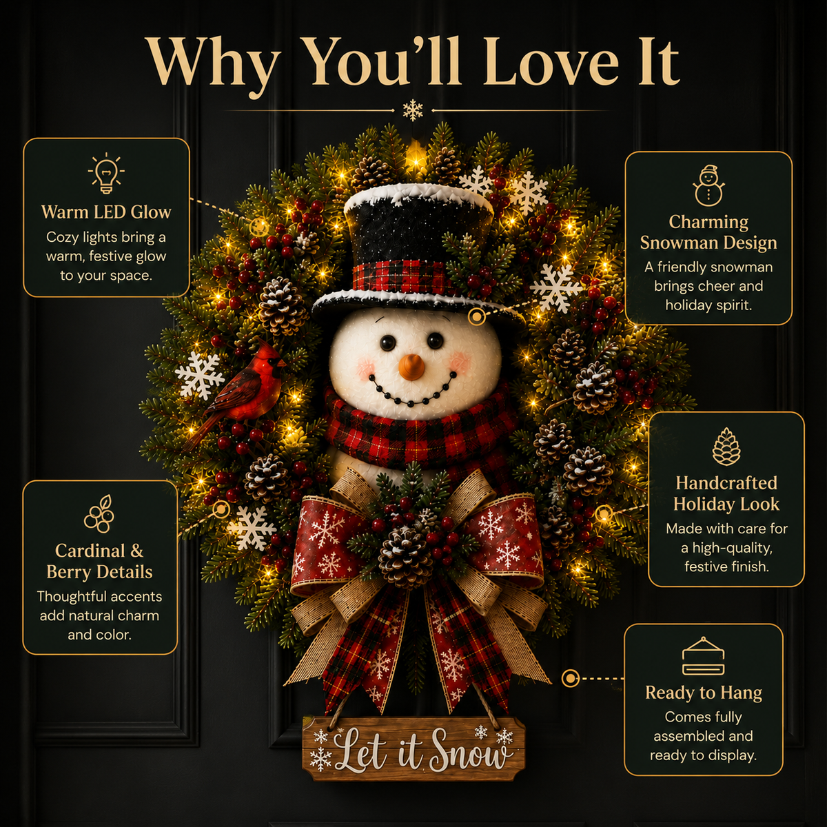 ✨✨Hot Sale 40% OFF⛄ Snowman Lighted Christmas Wreath – Festive Holiday Door Decor