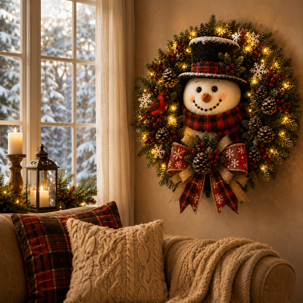 ✨✨Hot Sale 40% OFF⛄ Snowman Lighted Christmas Wreath – Festive Holiday Door Decor