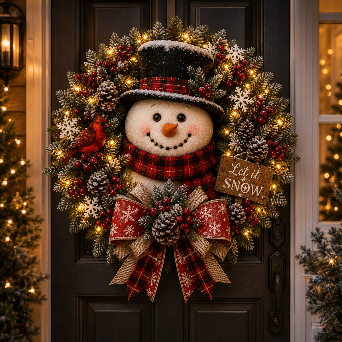✨✨Hot Sale 40% OFF⛄ Snowman Lighted Christmas Wreath – Festive Holiday Door Decor