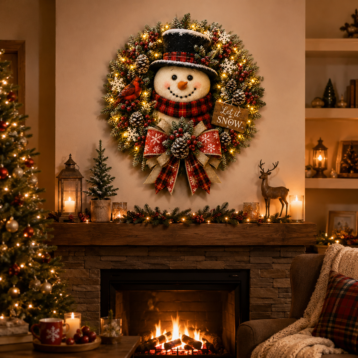 ✨✨Hot Sale 40% OFF⛄ Snowman Lighted Christmas Wreath – Festive Holiday Door Decor