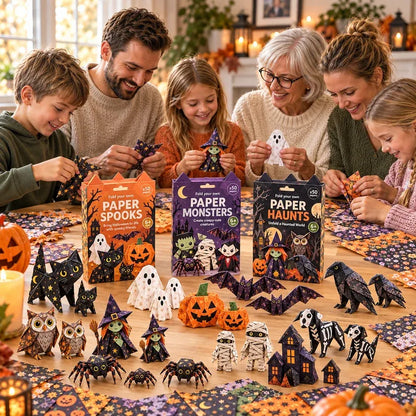 🎃 ✨Halloween 3D Paper Craft Kit – 50 Pre-Printed Sheets + Step-by-Step Guide