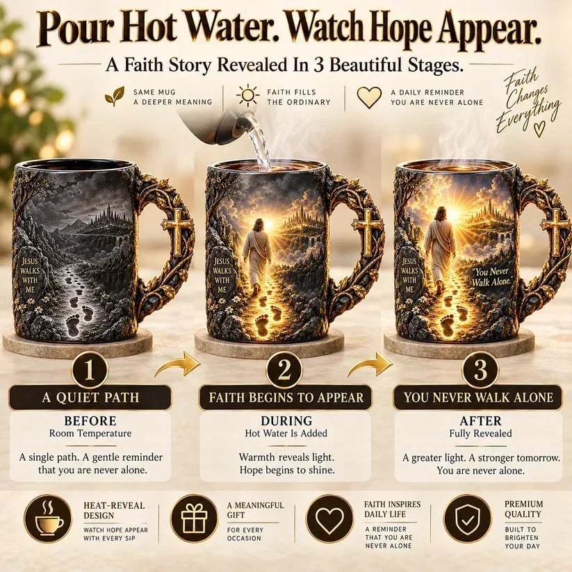 🔥 Last Day 70% OFF - 🔥✝️ Jesus Walks With MeTM – Heat-Reveal Faith Mug | You Are Never Alone (📦Buy 2 Free Shipping)