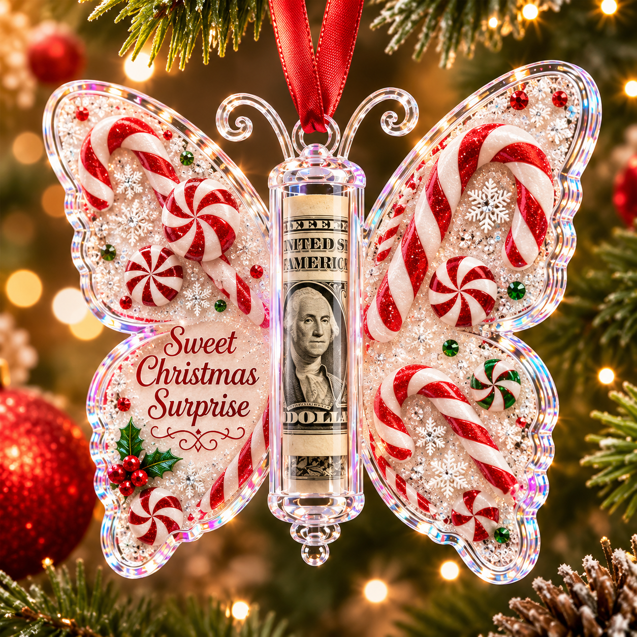 🦋💵 Christmas Cash Gift Butterfly Ornament – Holiday Money Holder Keepsake 🎄✨