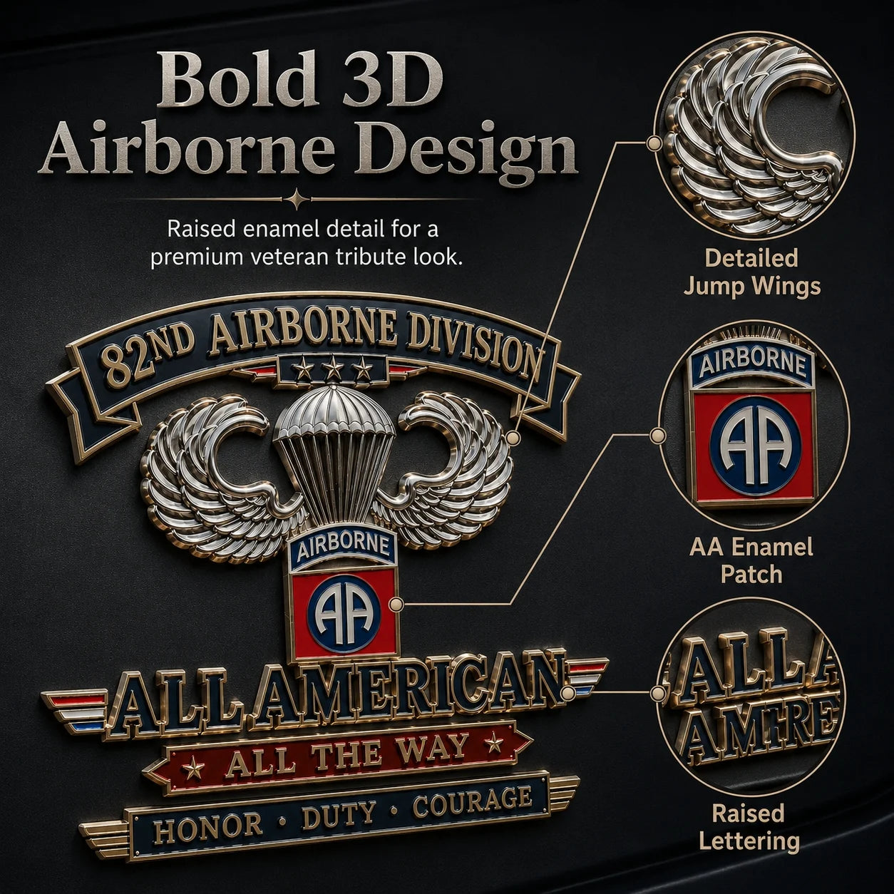 🪂U.S. Army 82nd Airborne Division Tribute Metal Car Emblem