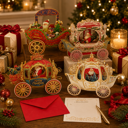 🔥 70% OFF — 3D Christmas Carriage Pop-Up Greeting Card Set 🎅🎄