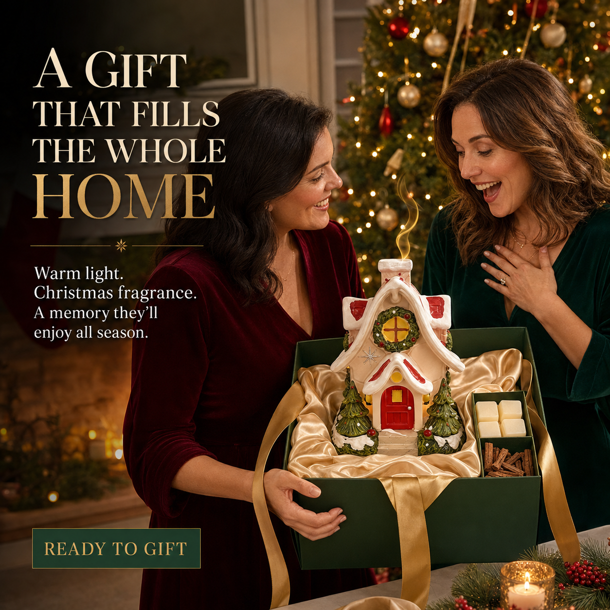🔥Limited time 70% OFF -🎄 Christmas Cottage Aroma Warmer – Wax Melt & Incense Burner ✨🏠