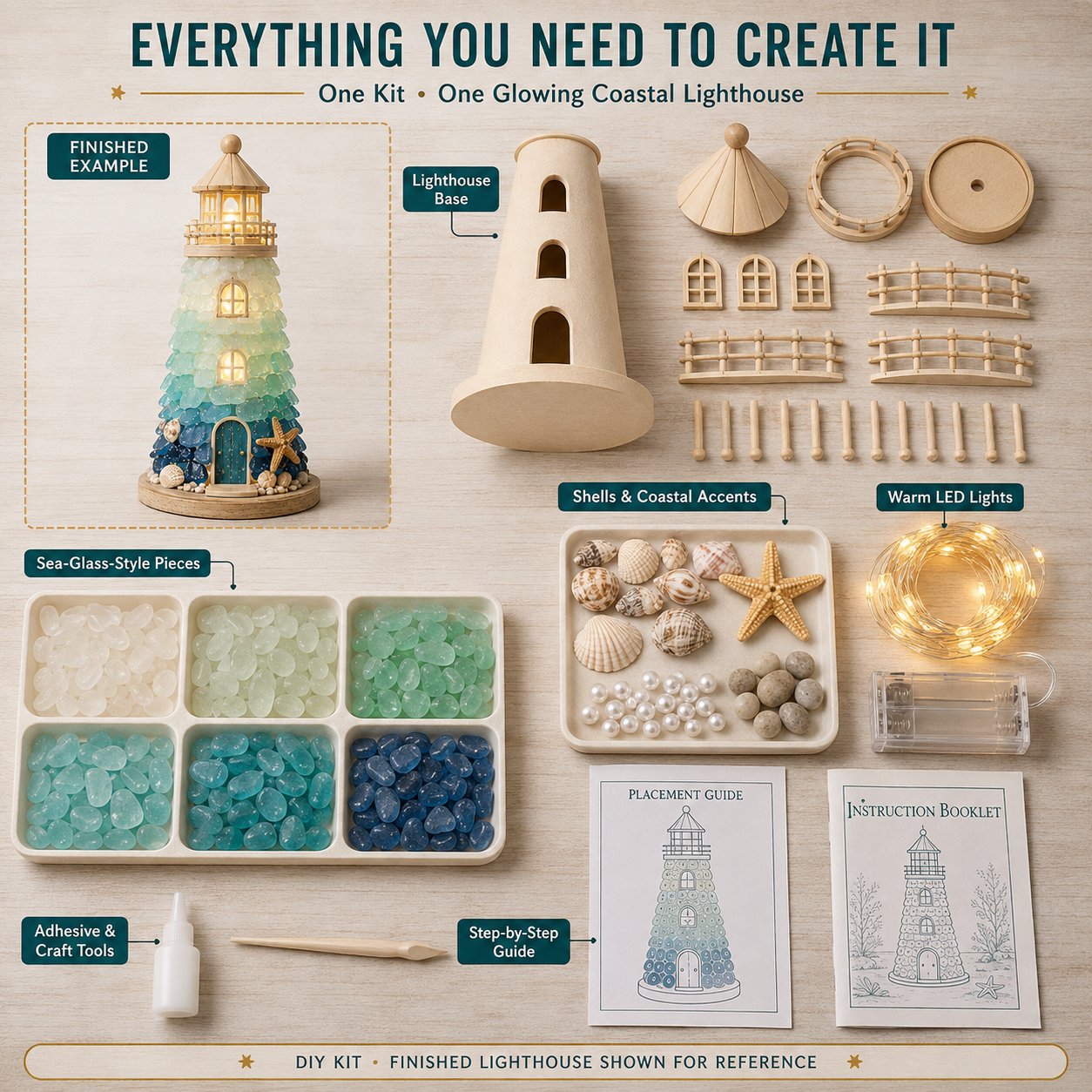 ⏳Last Day: Huge Discounts 🌊 Beginner-Friendly DIY Lighted Sea Glass-Style Lighthouse Kit Collection | Complete Kit with Sea Glass-Style Pieces, LED Lights & Step-by-Step Guide Included 💕