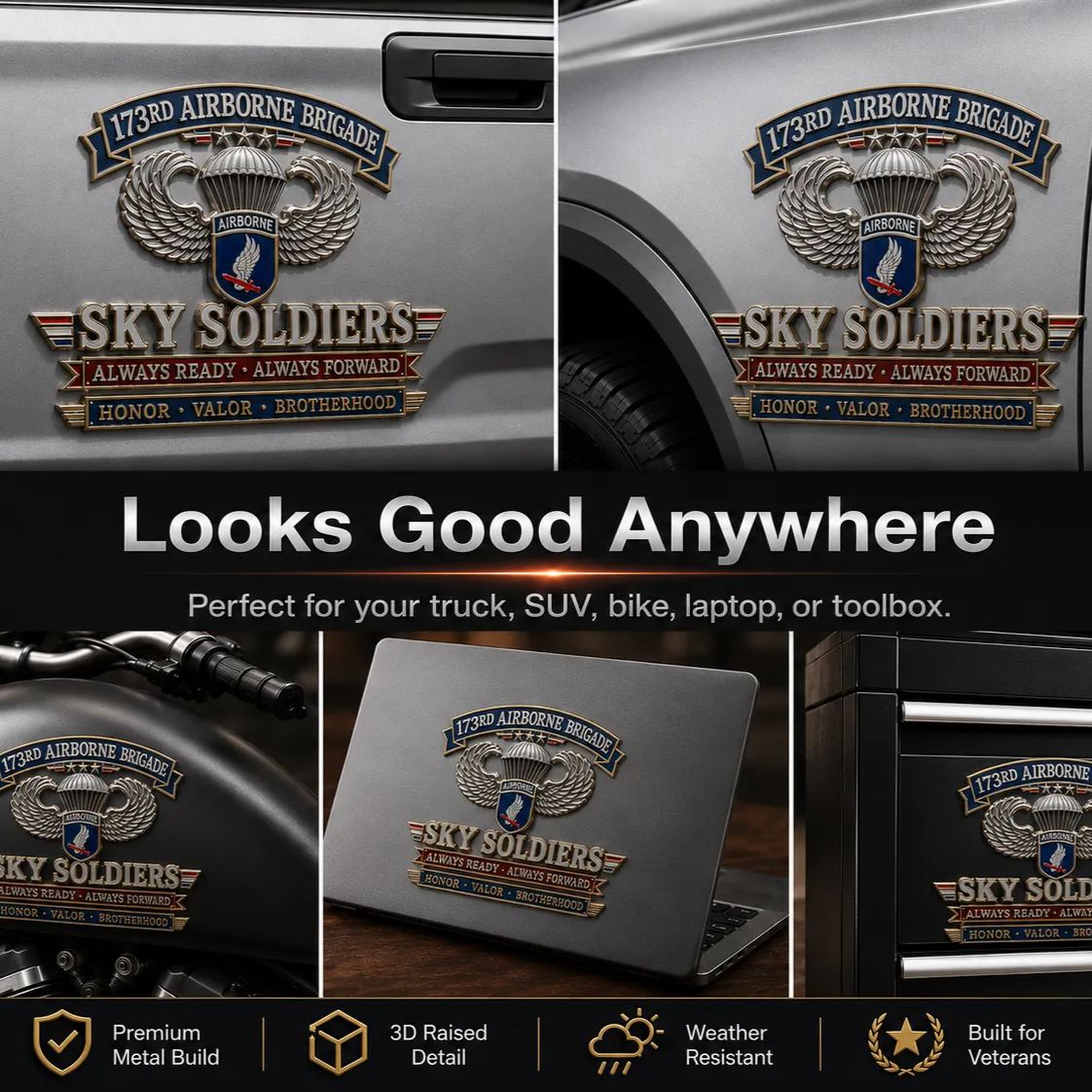 🪂U.S. Army 173rd Airborne Division “Sky Soldiers” Tribute Metal Car Emblem