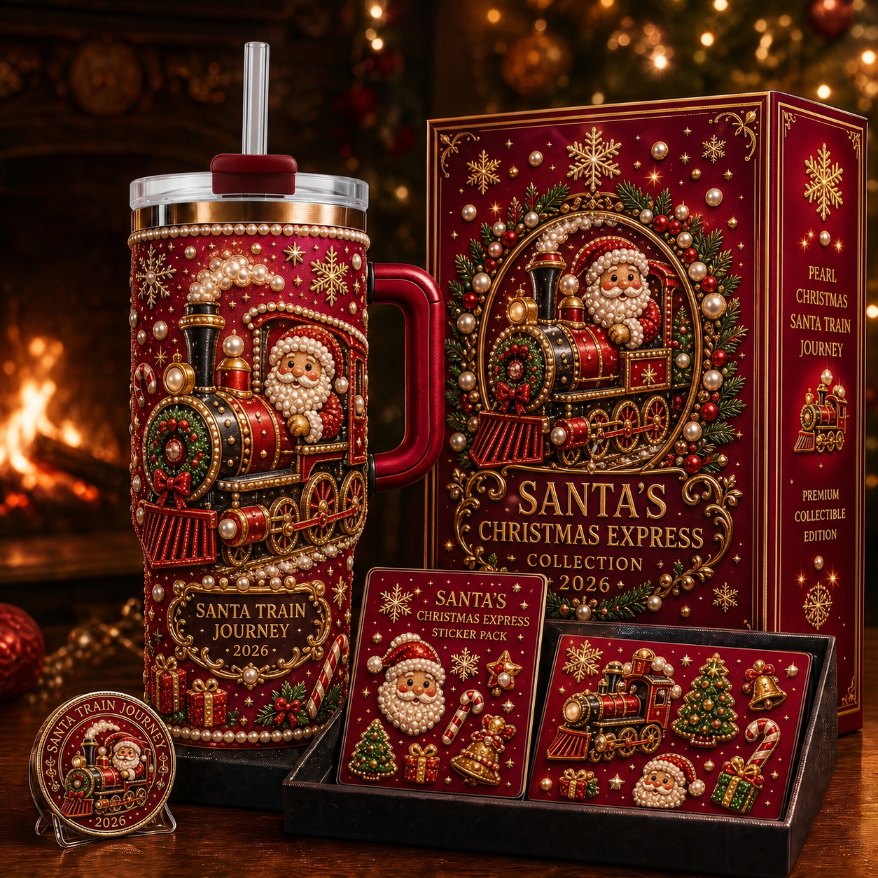 🎅✨ Luxury Christmas Santa 40oz Handle Tumbler – A Magical Holiday Gift