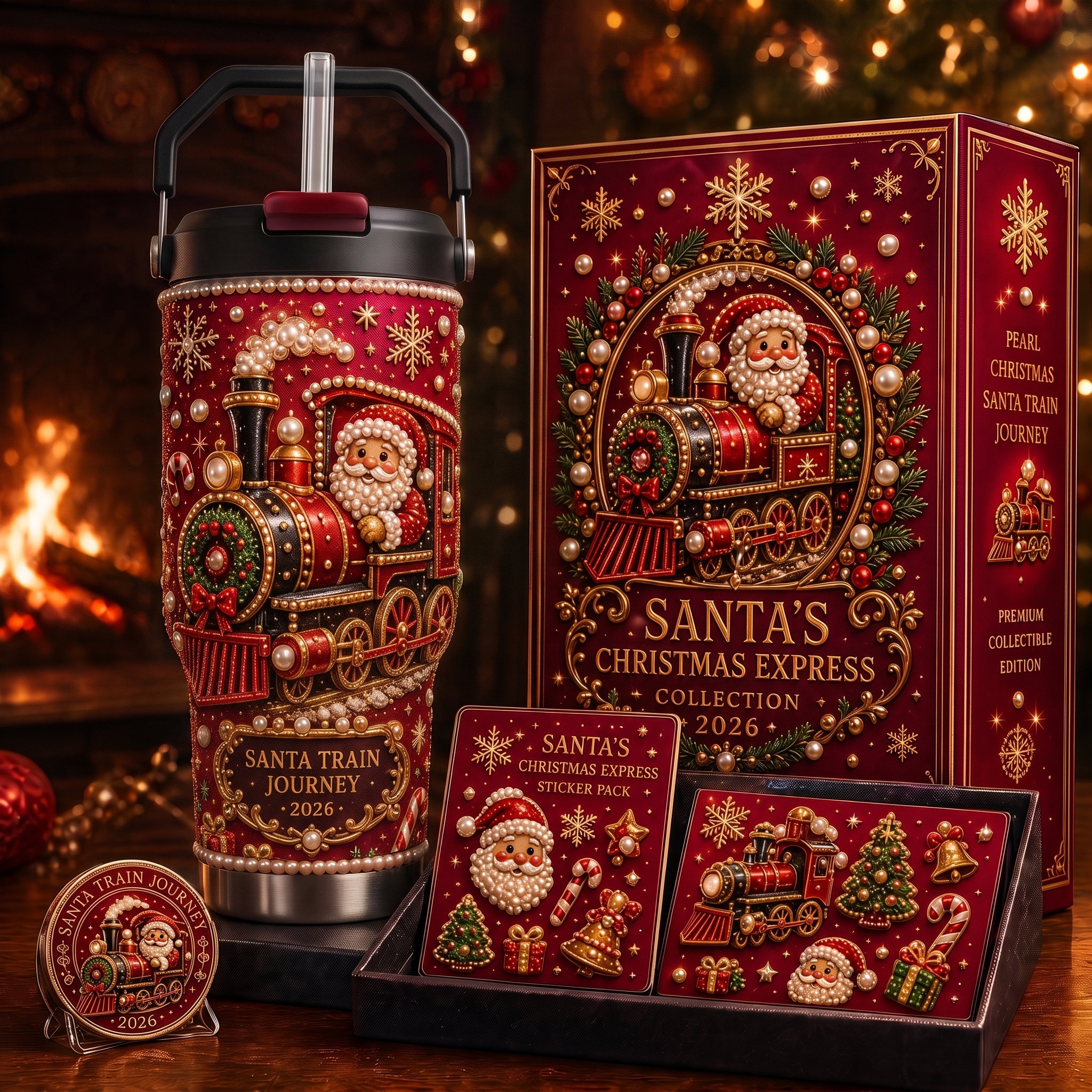 🎅✨ Luxury Christmas Santa 40oz Handle Tumbler – A Magical Holiday Gift