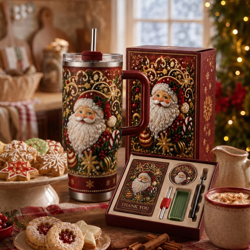 🎅✨ Luxury Christmas Santa 40oz Handle Tumbler – A Magical Holiday Gift